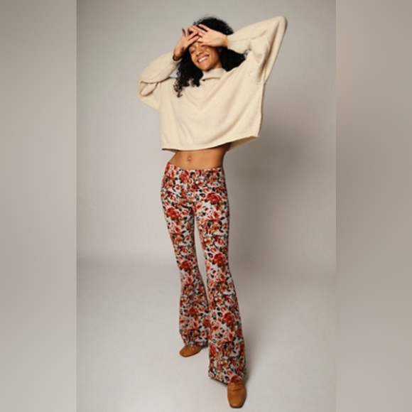 Free People Pull On Corduroy Printed Flares - Picture 4 of 4